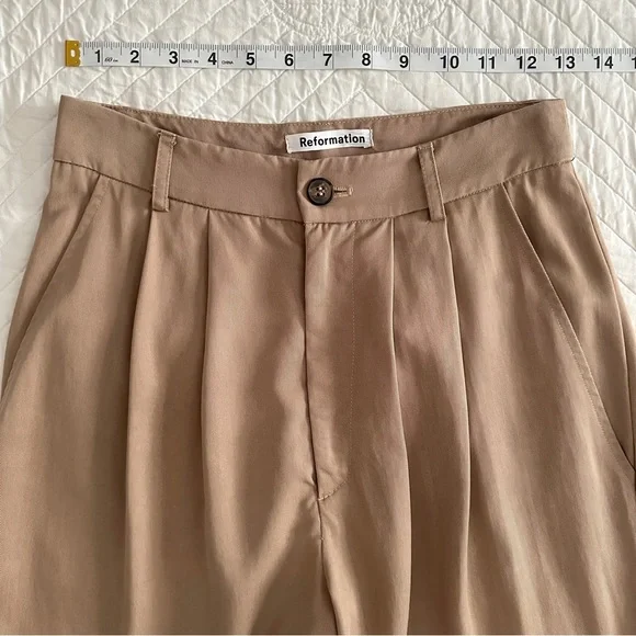 Reformation Mason High-Waist Wide-Leg Trouser Pant Khaki Women’s 2 - Picture 6 of 12